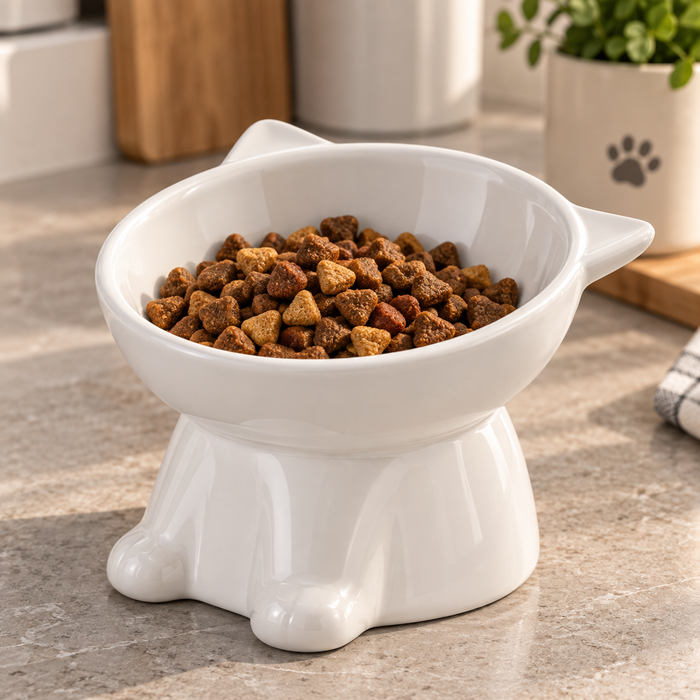 Comedero y bebedero elevado para gatos – Cerámica antivuelco