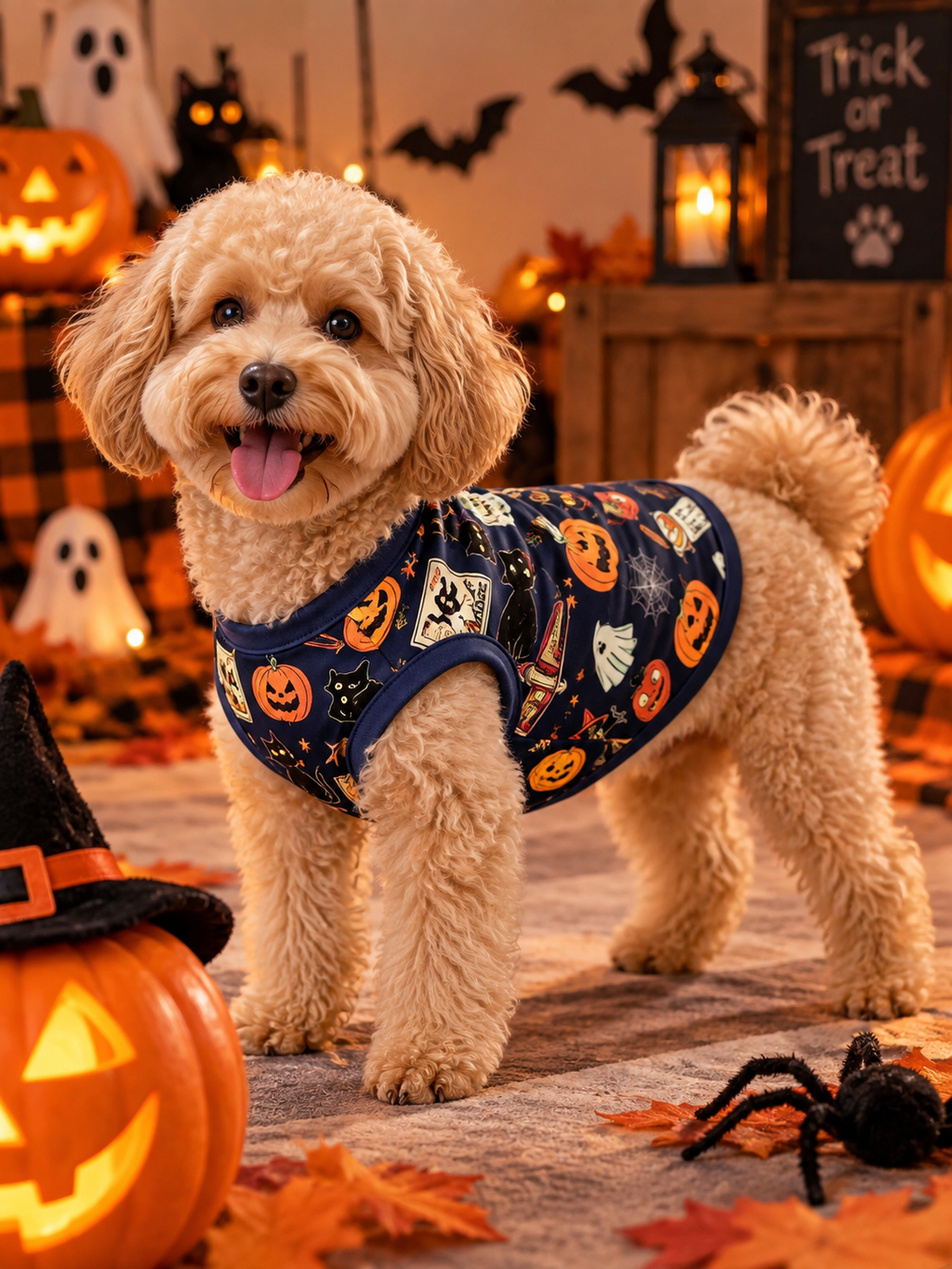 Chaleco de Halloween para Perros – Calabazas y Gatos Negros