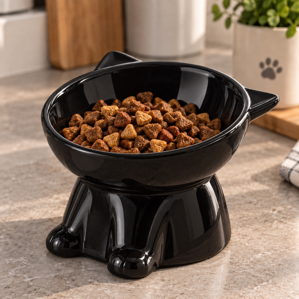 Comedero y bebedero elevado para gatos – Cerámica antivuelco